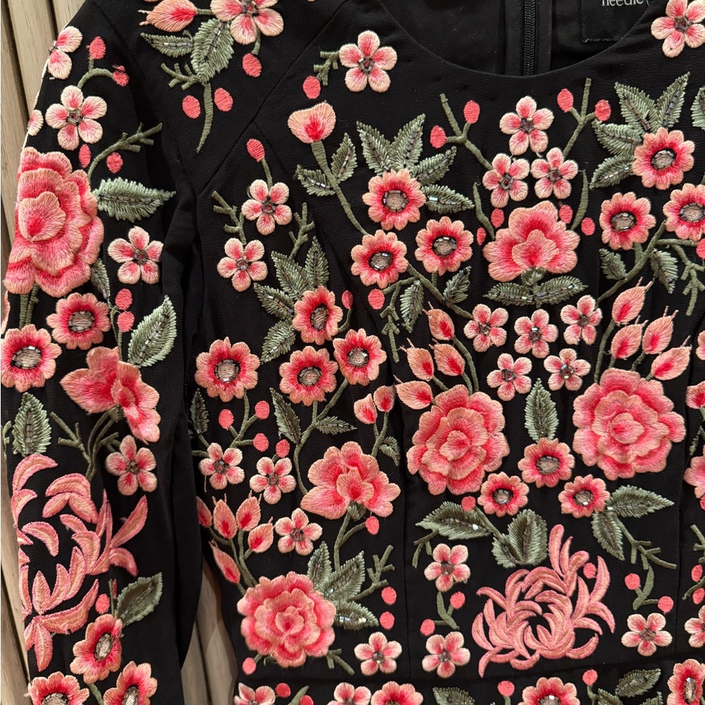 Needle & Thread Black Dress with Pink Floral Embroidery - Picture 4 of 8